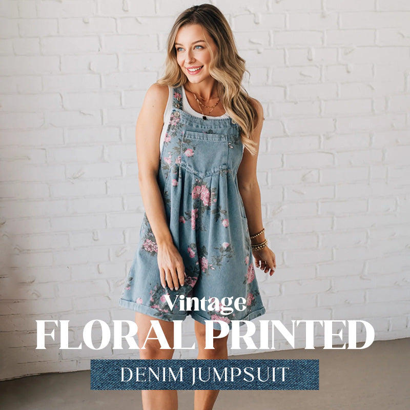 Cherelle | Vintage Floral Printed Denim Jumpsuit