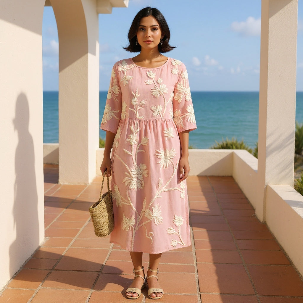 Phoebe | Plant & Flower Print Midi Dress