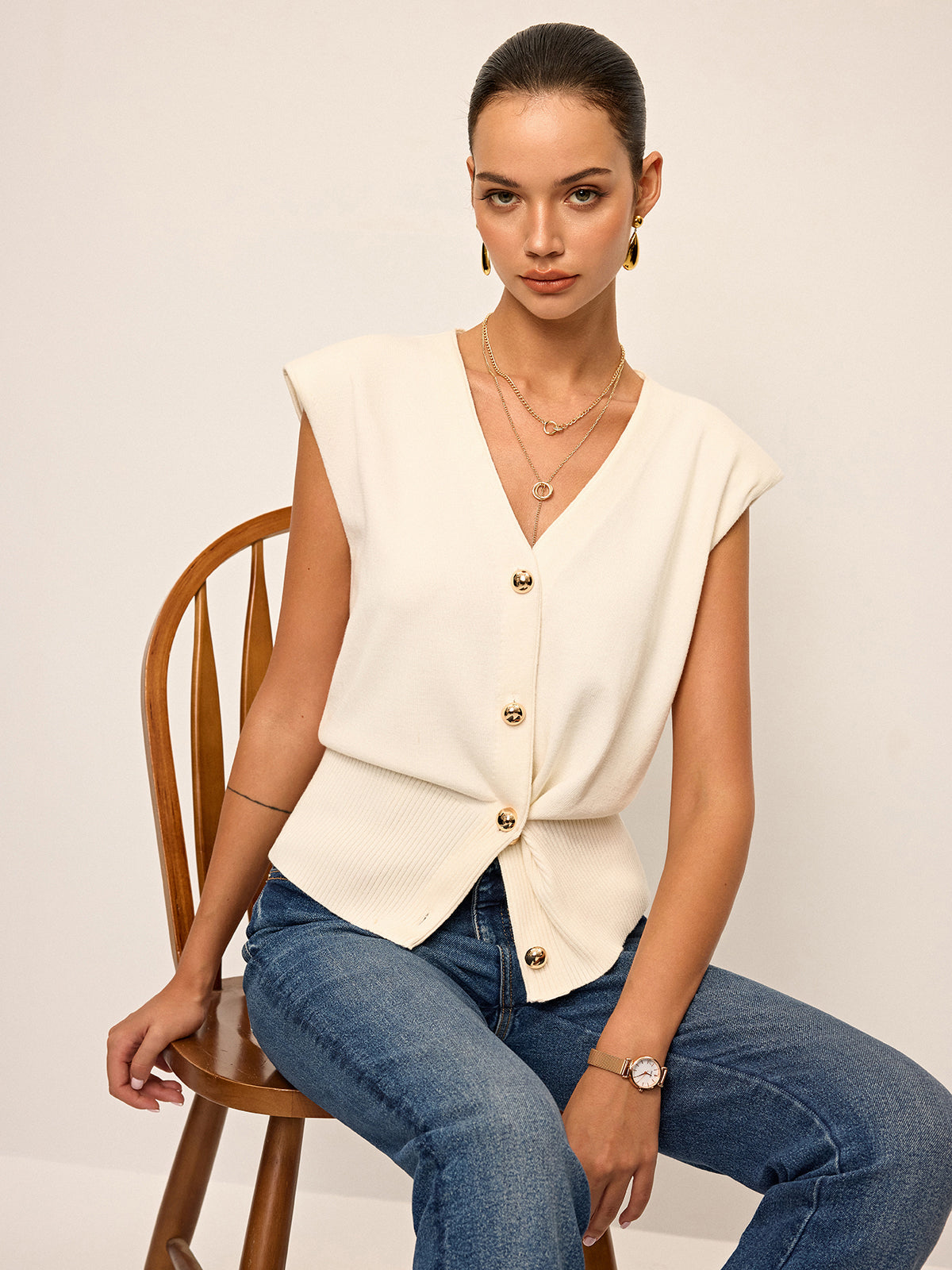 Asymmetric Two-Way Wear Knit Vest