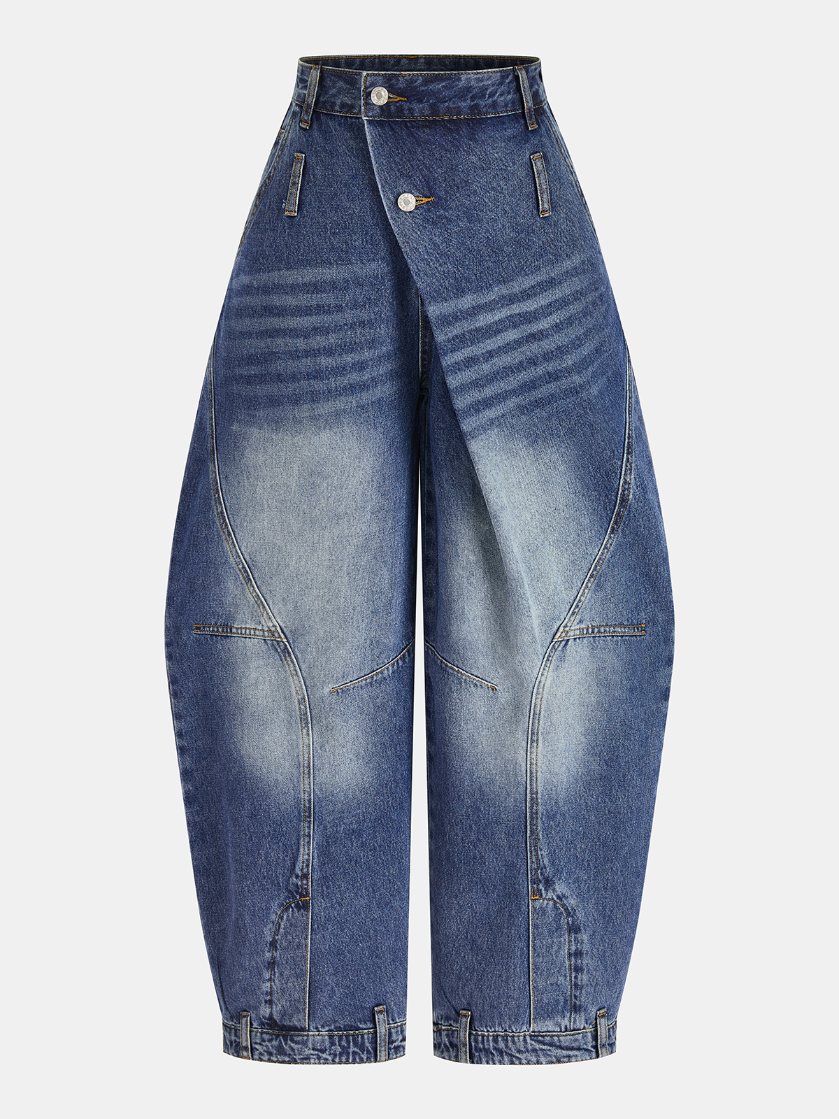 Asymmetric Waistband Mid-Waist Balloon Jeans