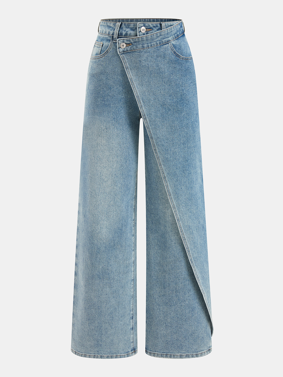 Asymmetric Mid-Waist Straight-Leg Jeans
