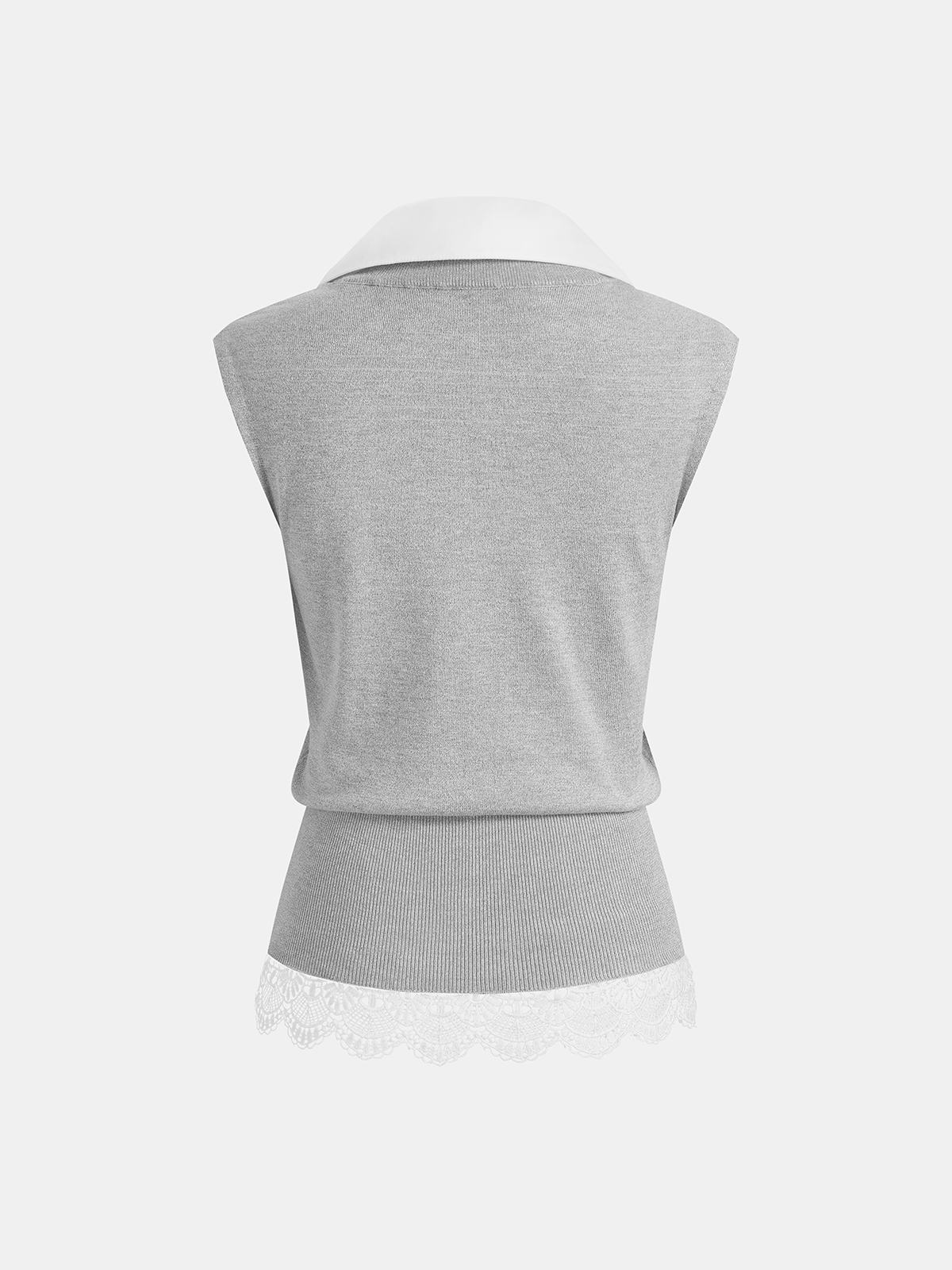 2 in 1 Collared Lace Hem Knit Vest