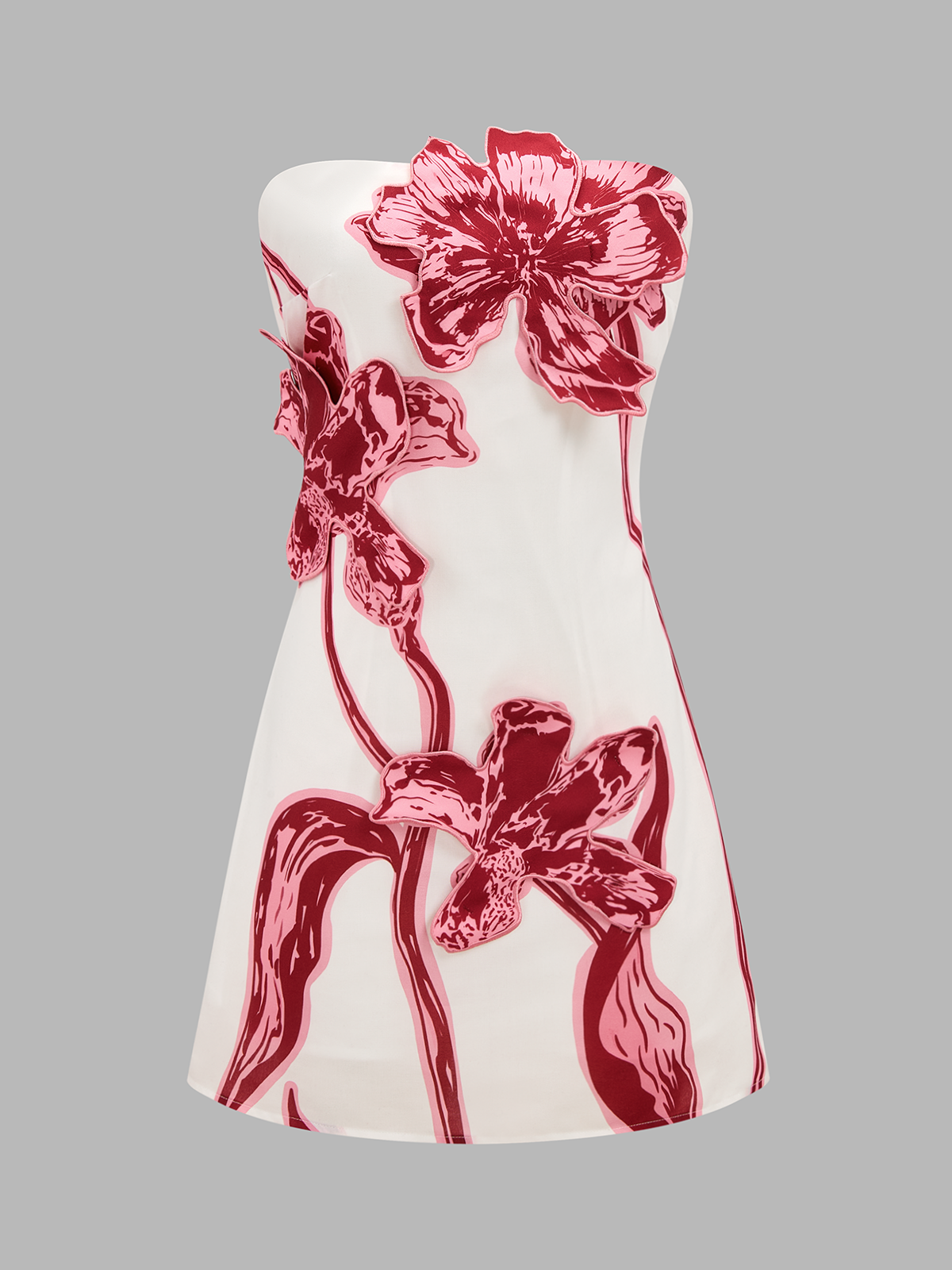 3D Floral Strapless Mini Dress
