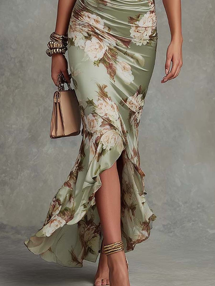 Anna | Long Asymmetric Green Dress