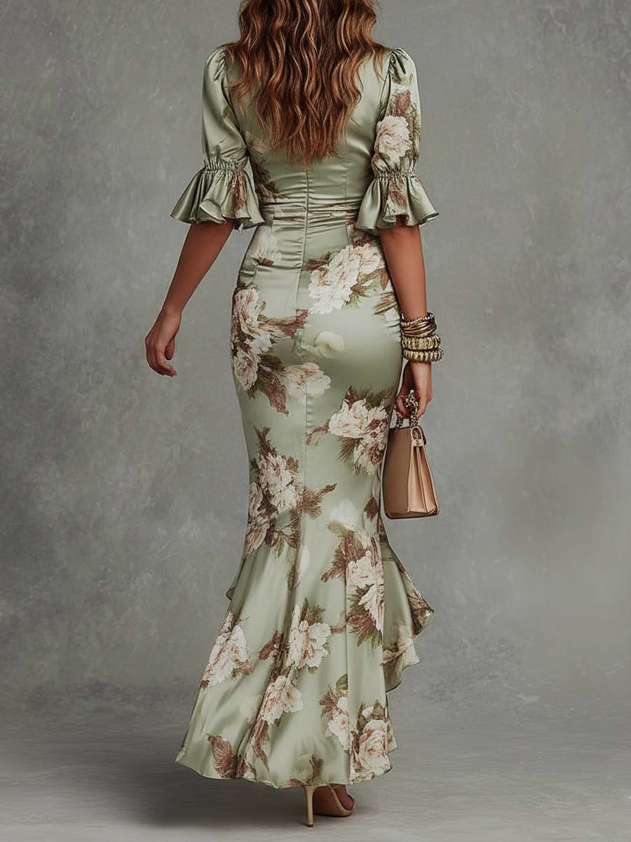 Anna | Long Asymmetric Green Dress