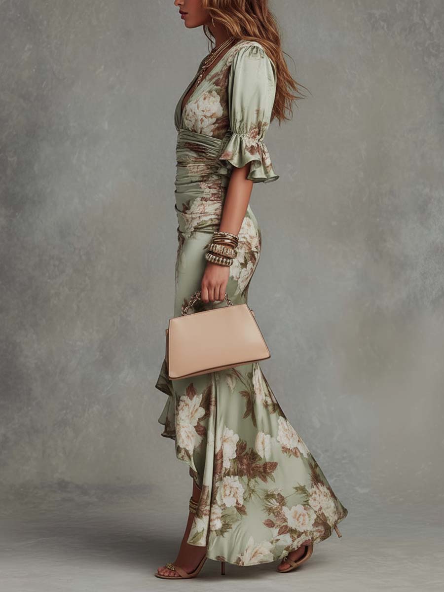 Anna | Long Asymmetric Green Dress