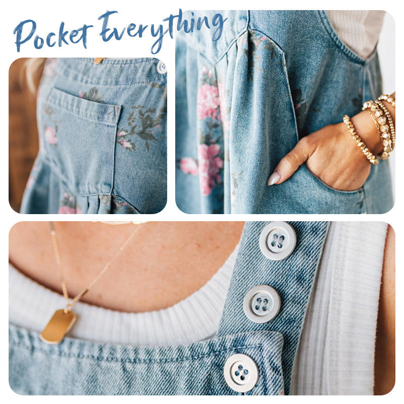 Cherelle | Vintage Floral Printed Denim Jumpsuit