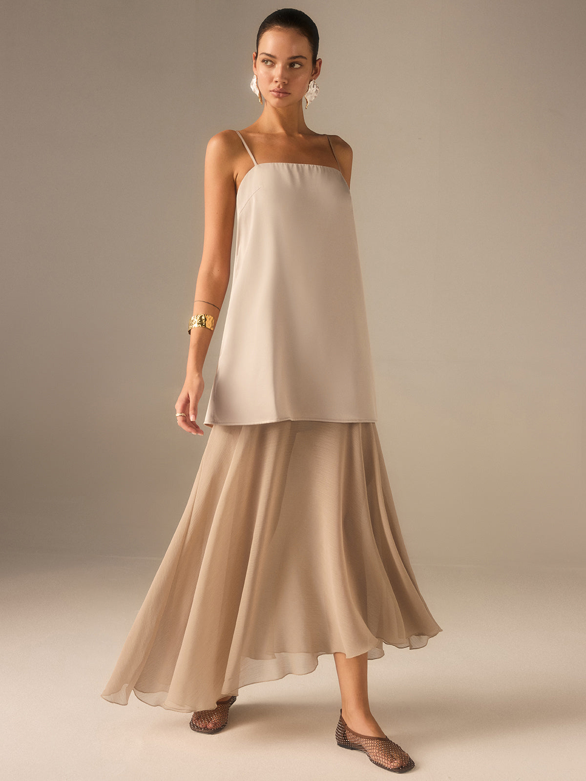 2 in 1 Semi-Sheer Chiffon Cami Maxi Dress