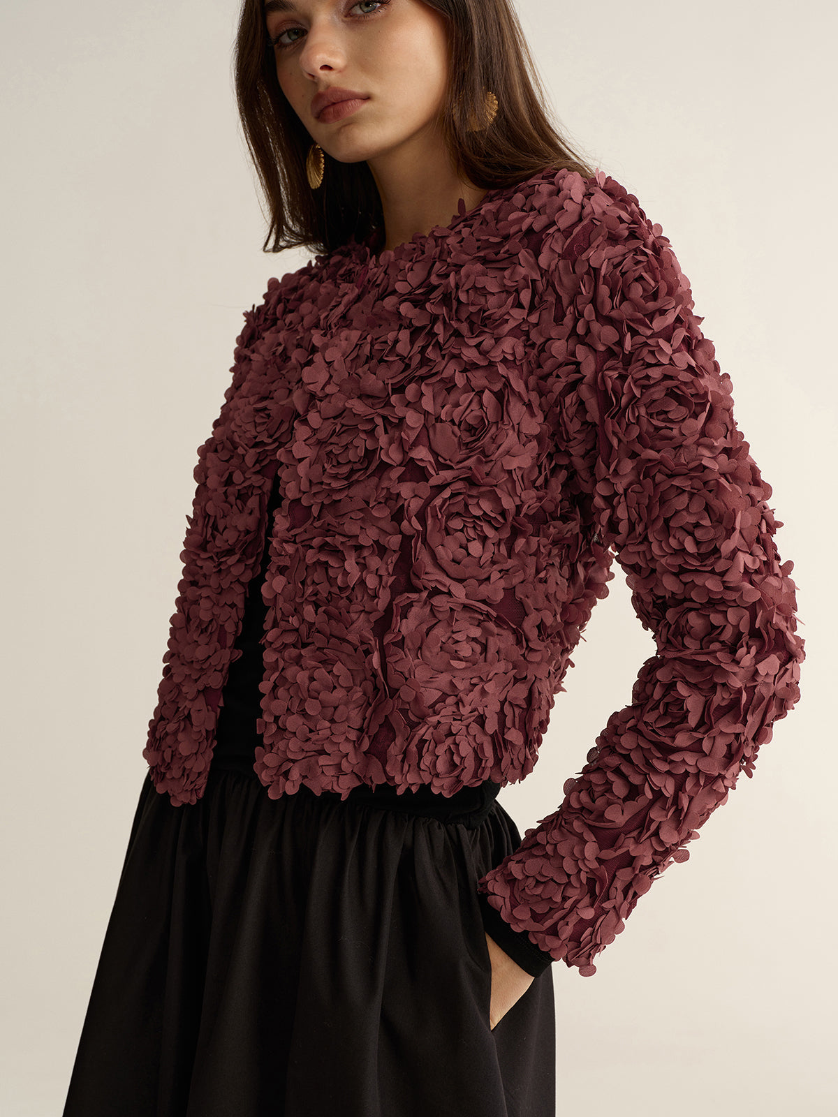 3D Floral Cropped Jacket