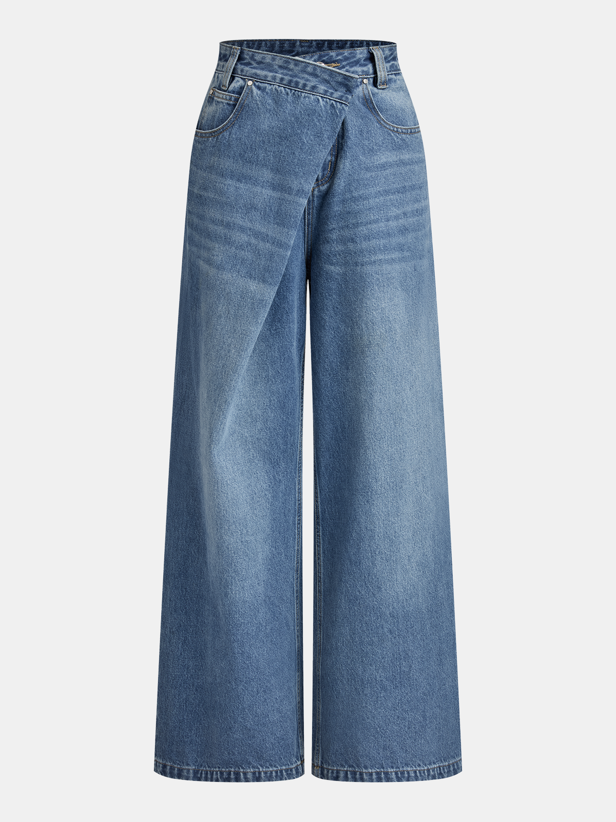 Asymmetric Mid-Waist Wide-Leg Jeans