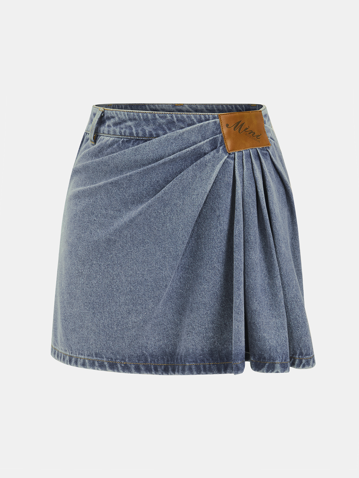 Asymmetric Pleated Denim Mini Skirt