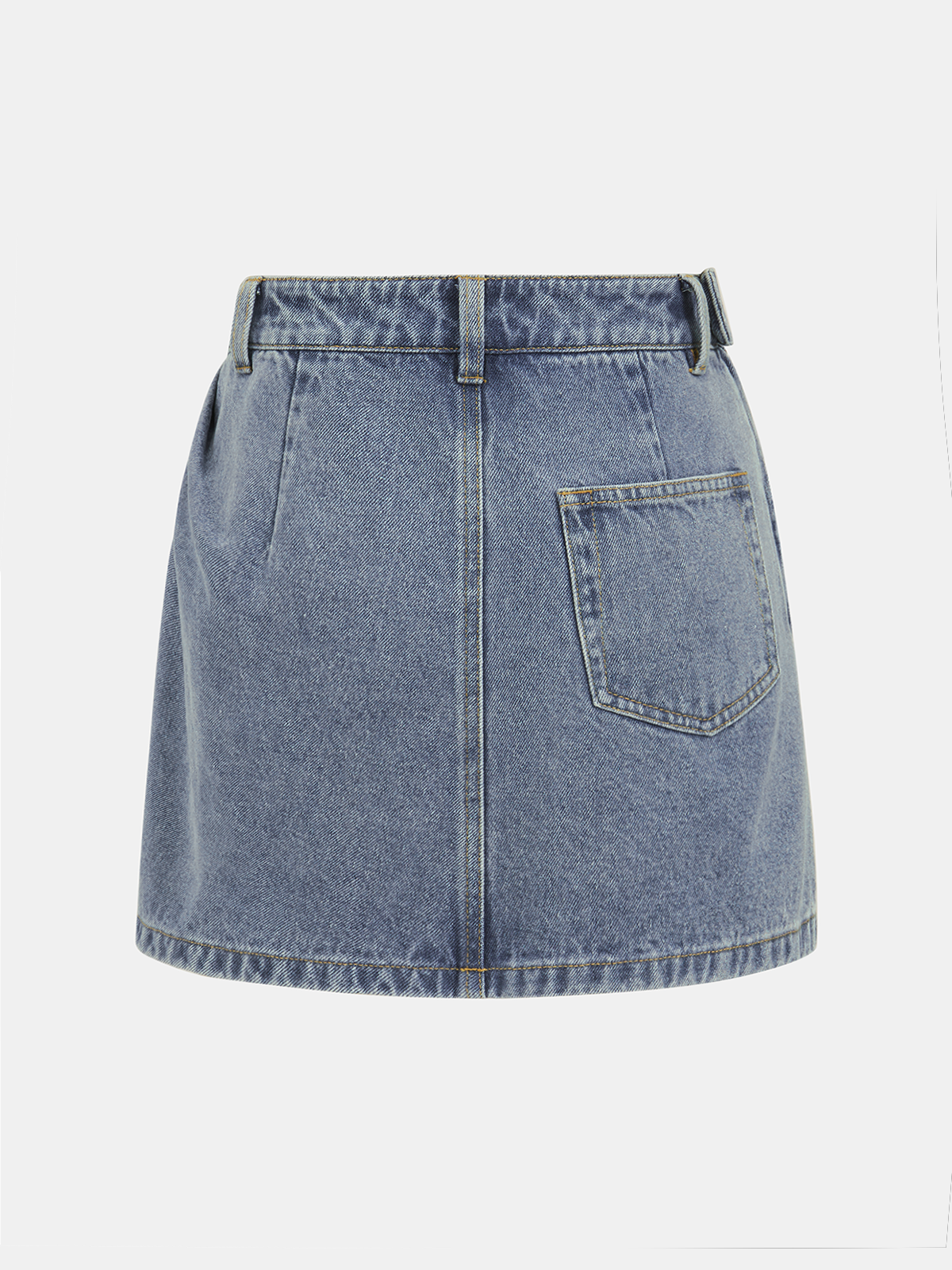 Asymmetric Pleated Denim Mini Skirt