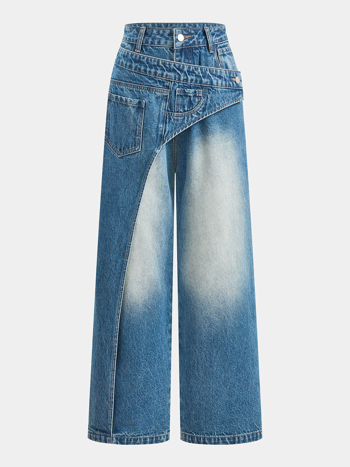 Asymmetric Deconstructed Wide Leg Jeans