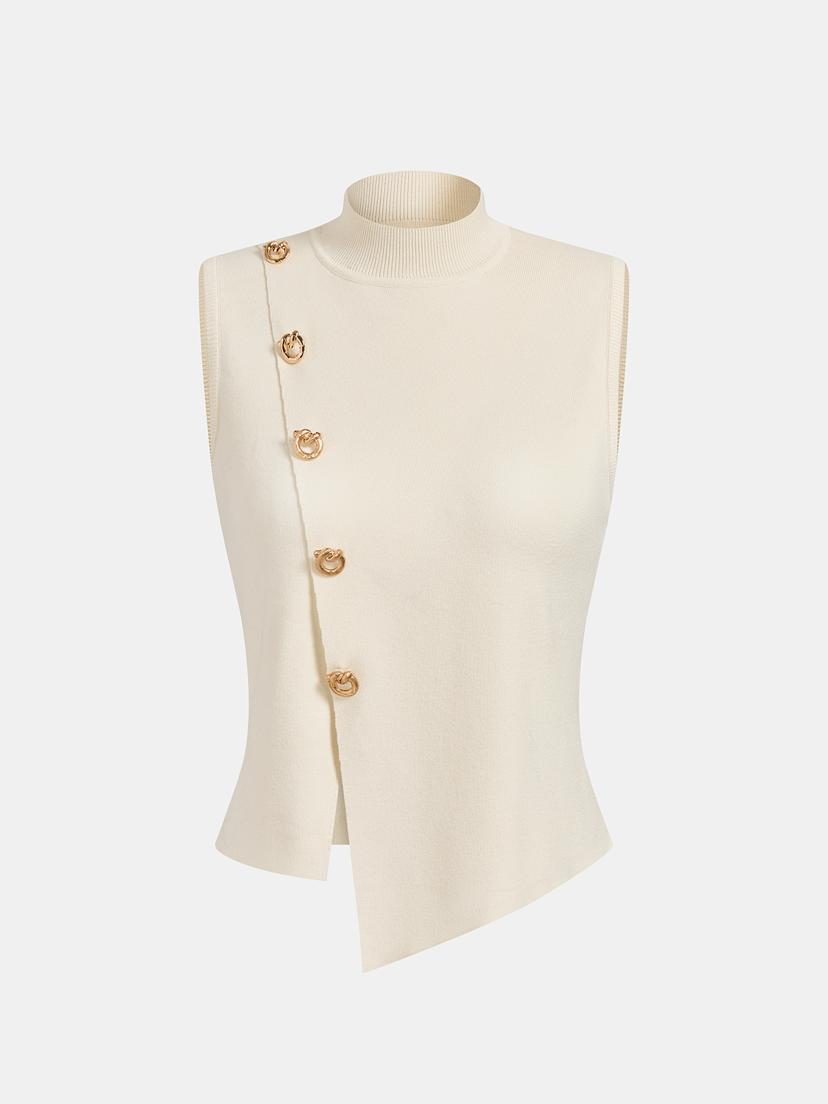 Asymmetric Button Sleeveless Knit Top