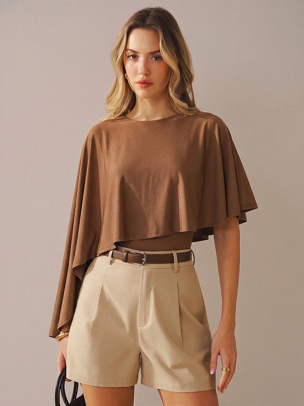 Asymmetric Cape Sleeve Slinky Knit Bodysuit