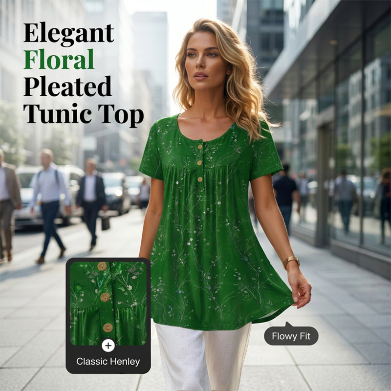 Mila | Floral Print Pleated Tunic Top